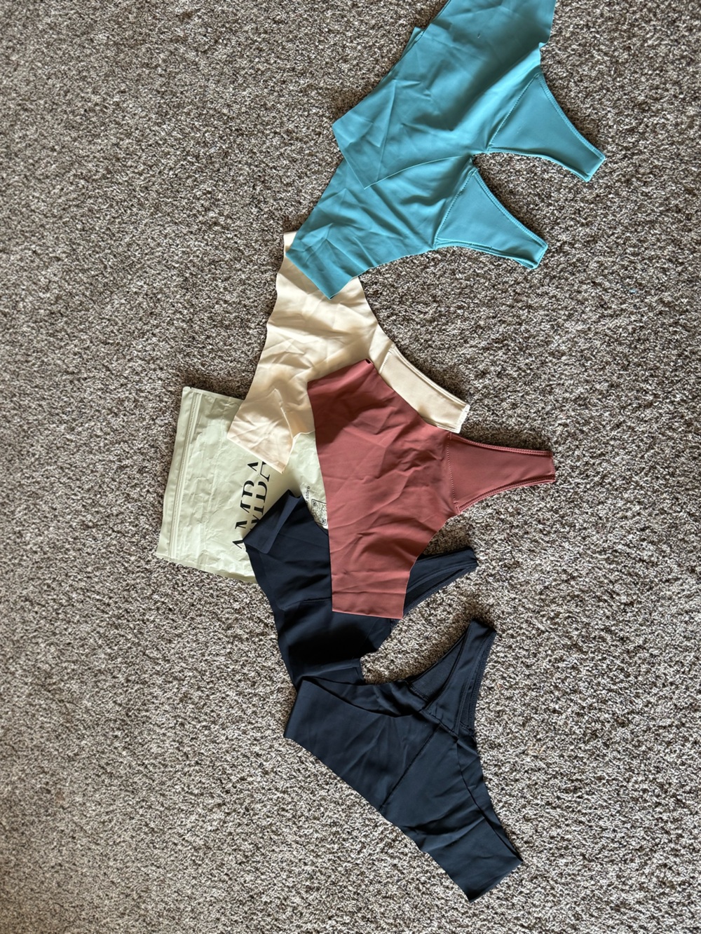 Seamless High-Cut Thong Panties — Teal, Rust, Cream, Black